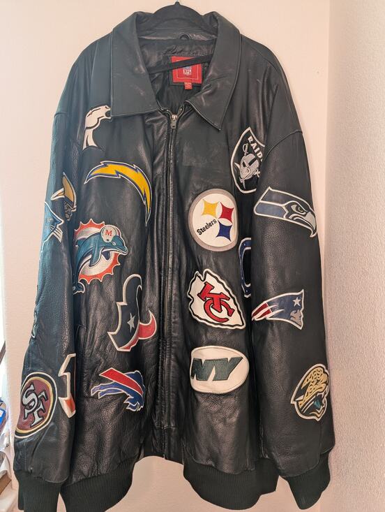 Jeff Hamilton Other - Jeff Hamilton NFL Patch Leather Bomber Jacket 6XL Rare Collector's Sports Moto